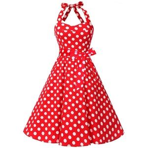 Topdress Womens’ Vintage Polka Audrey 1950’s Halter Retro Cocktail Dress